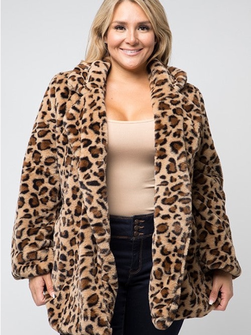 Plus Size Faux Fur Leopard Coat